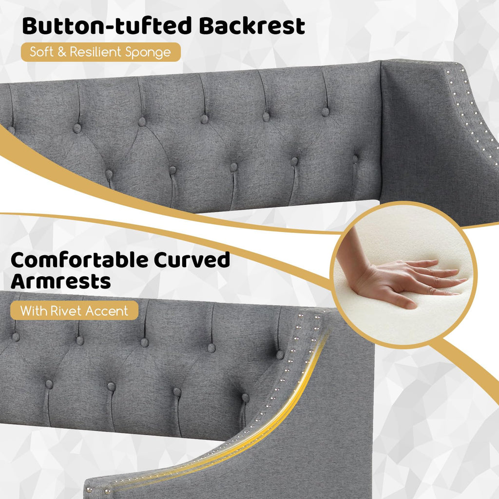 Grey Upholstered Twin Daybed with Trundle H46918