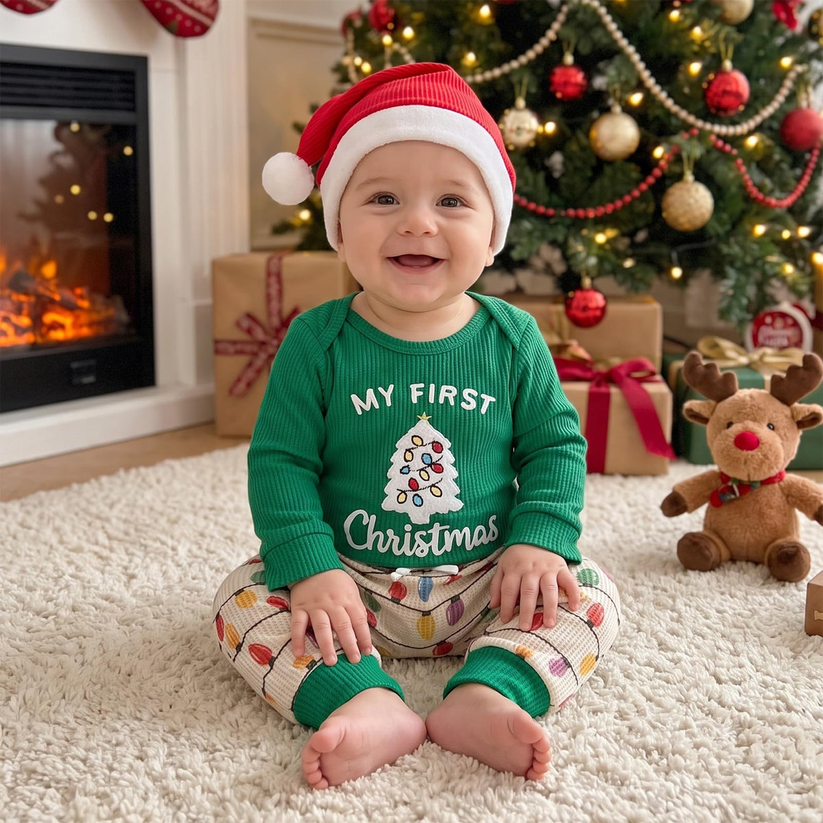 Baby Boy Christmas Outfit Romper Pants Hat U215225