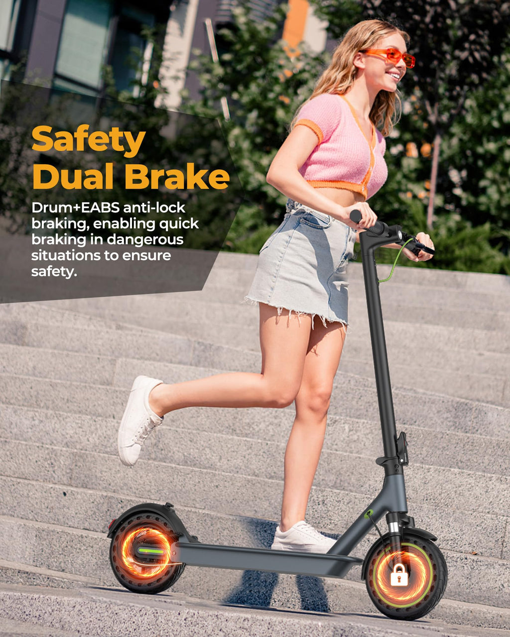 Electric Scooter with Solid Tires, Double Braking System W13076