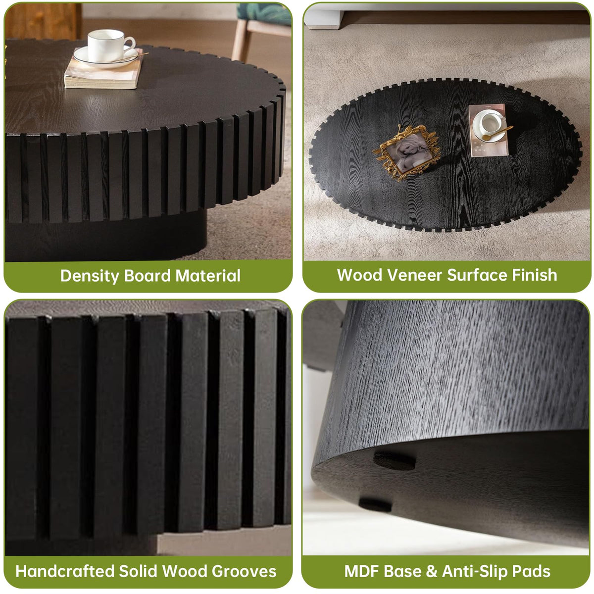 43" Oval Black Fluted Coffee Table Q98082