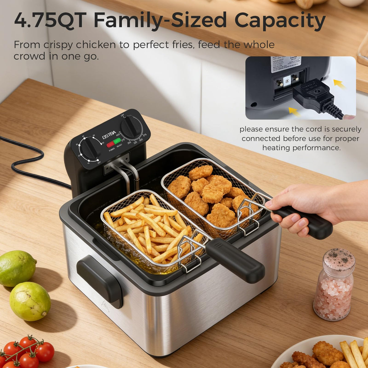 Electric Deep Fryer with 3 Baskets, 4.75QT Stainless Steel M8246
