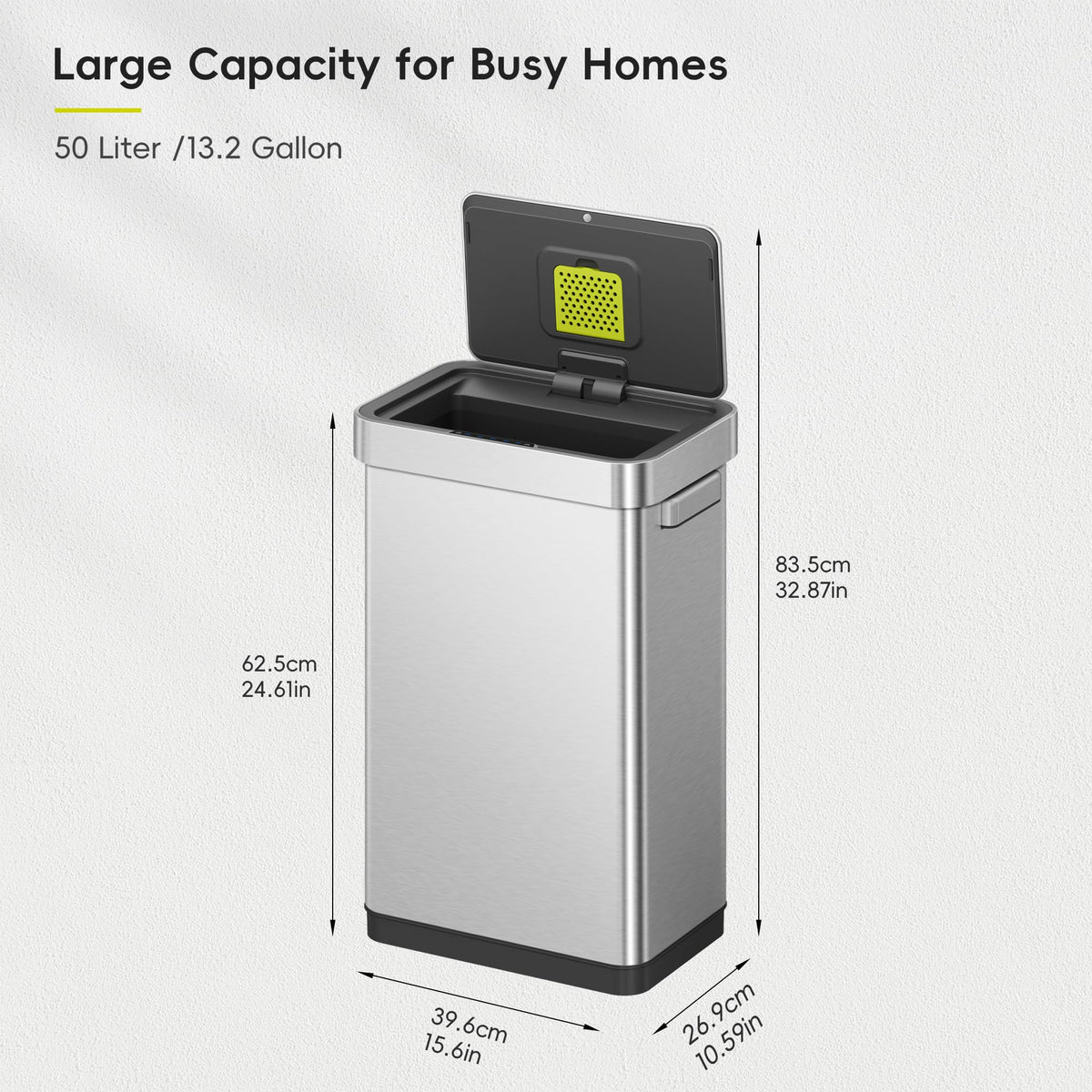 50 Liter Touchless Rectangular Motion Sensor Trash Can, Matte Stainless Steel W78581