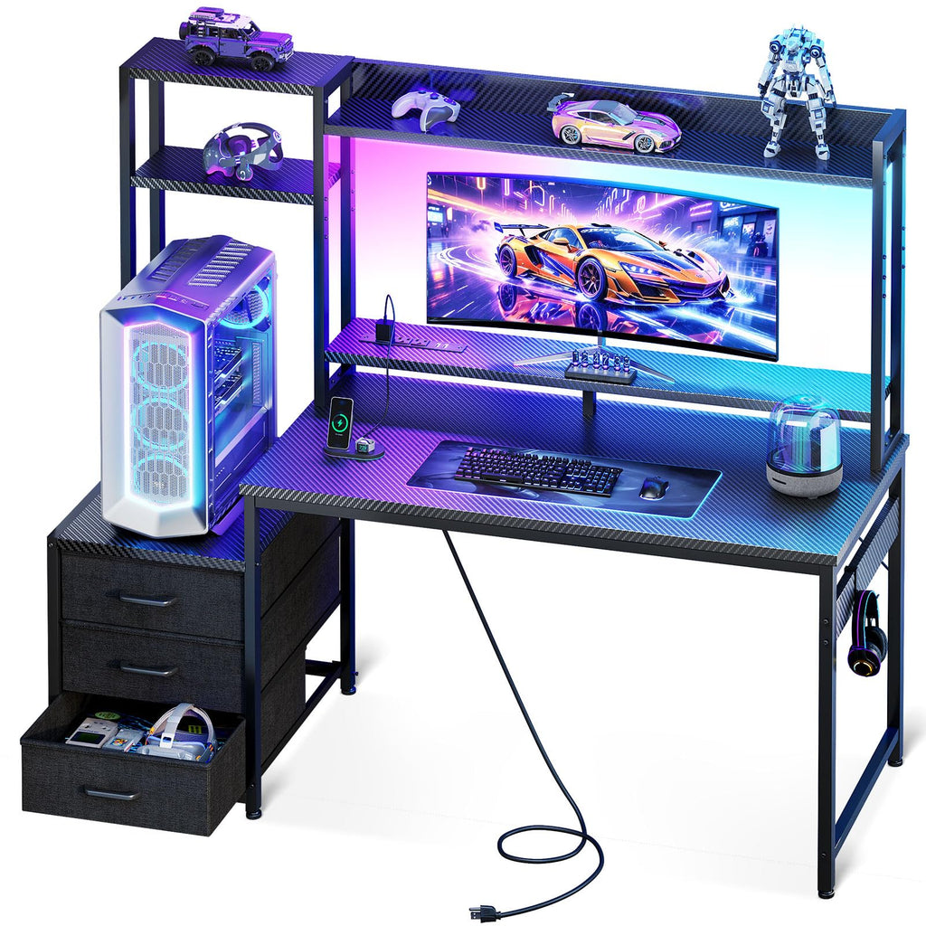 48 Inch Gaming Desk with Shelves and Drawers C28253