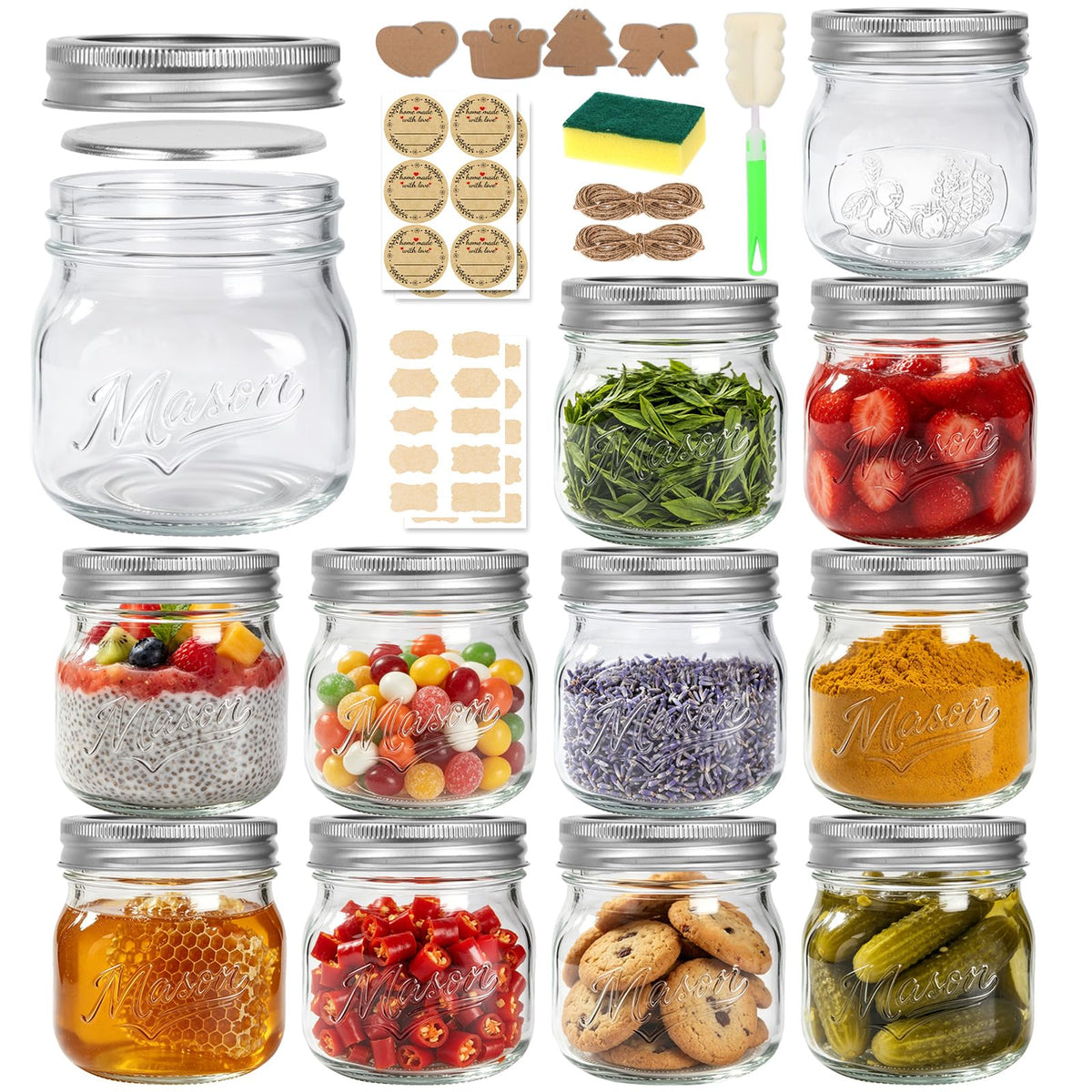 16 oz 12 Pack Wide Mouth Mason Jars with Lids J25321