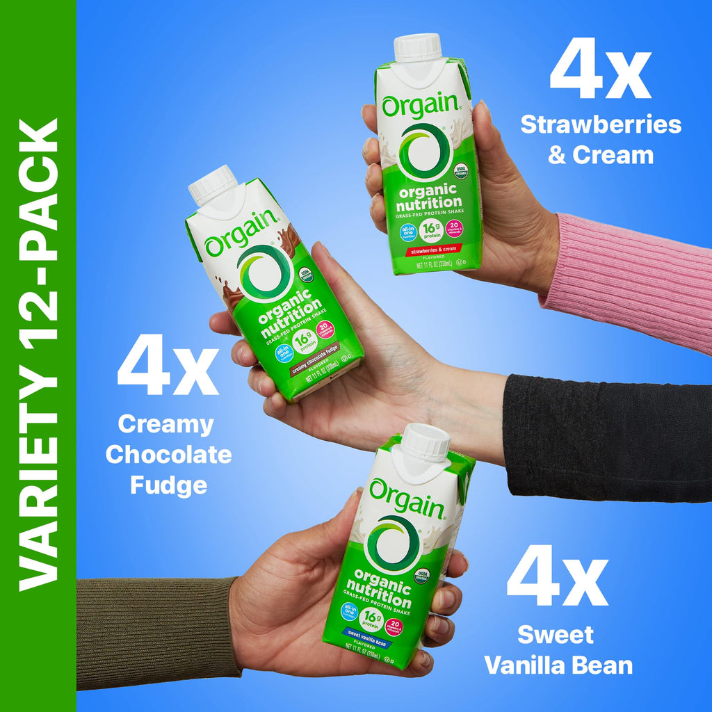 Organic Protein Shake, 16g Grass Fed Whey, 11 Fl Oz (12 Pack) Y477