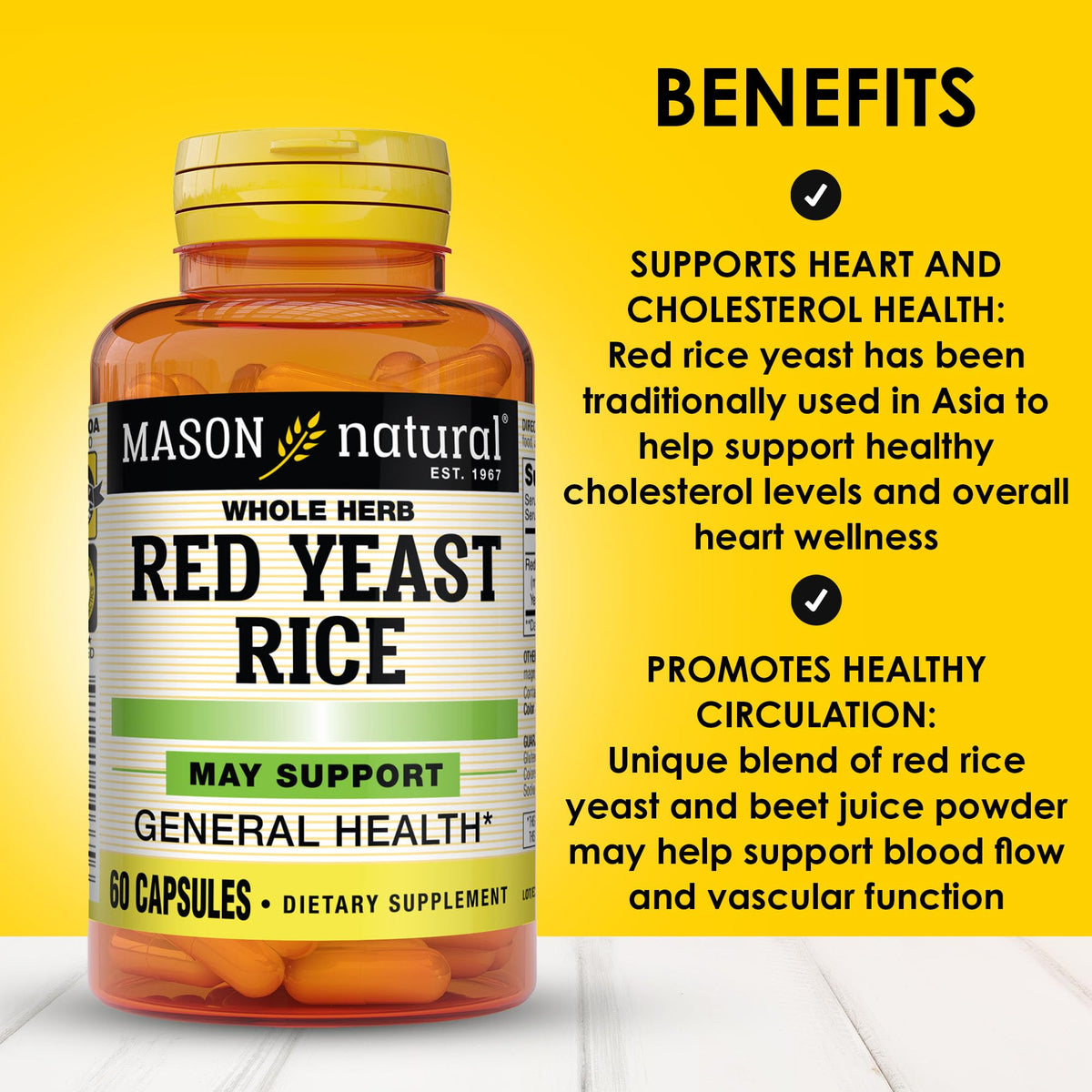 Red Yeast Rice Herbal Supplement 60 Capsules Pack of 3 V86782