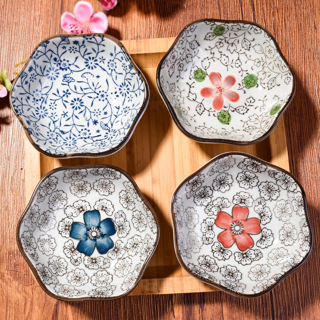 Hand-Painted Floral Ceramic Pinch Bowl Set, 12-Piece Mini Condiment Dishes E25951