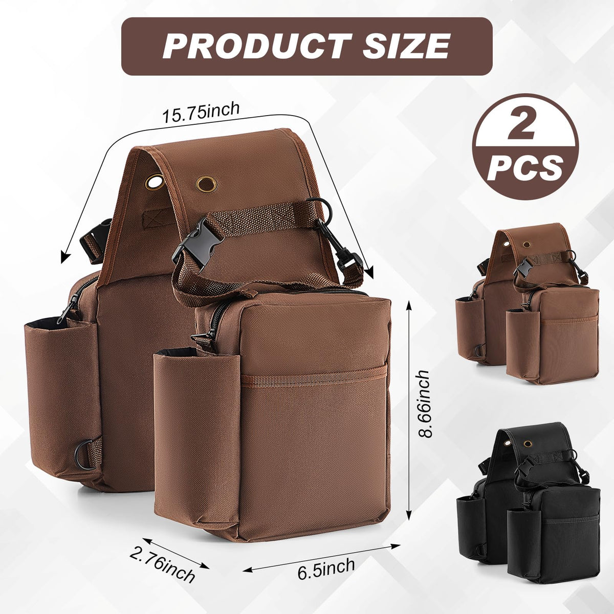 2 Pcs Waterproof Saddle Bag with Pocket S835478