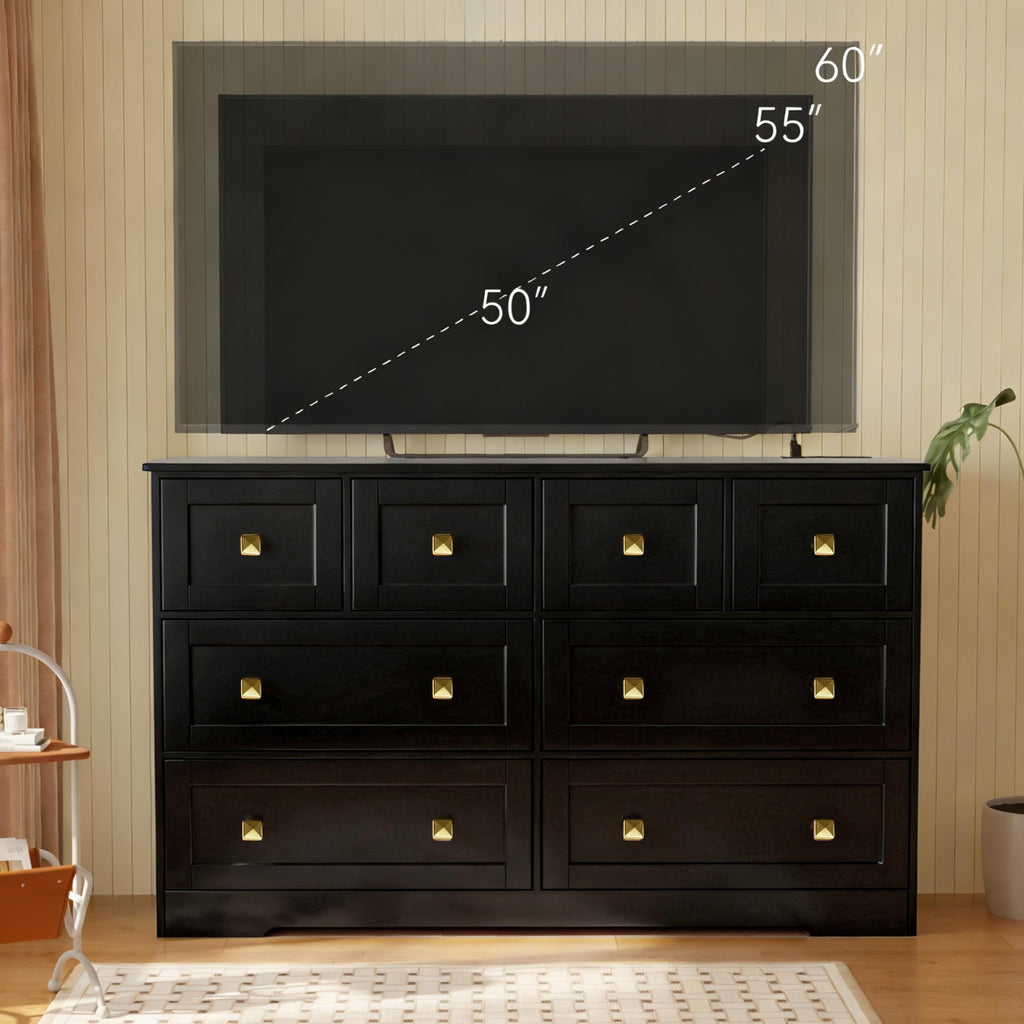 Black 8 Drawer Wood Dresser with Metal Handle K62868