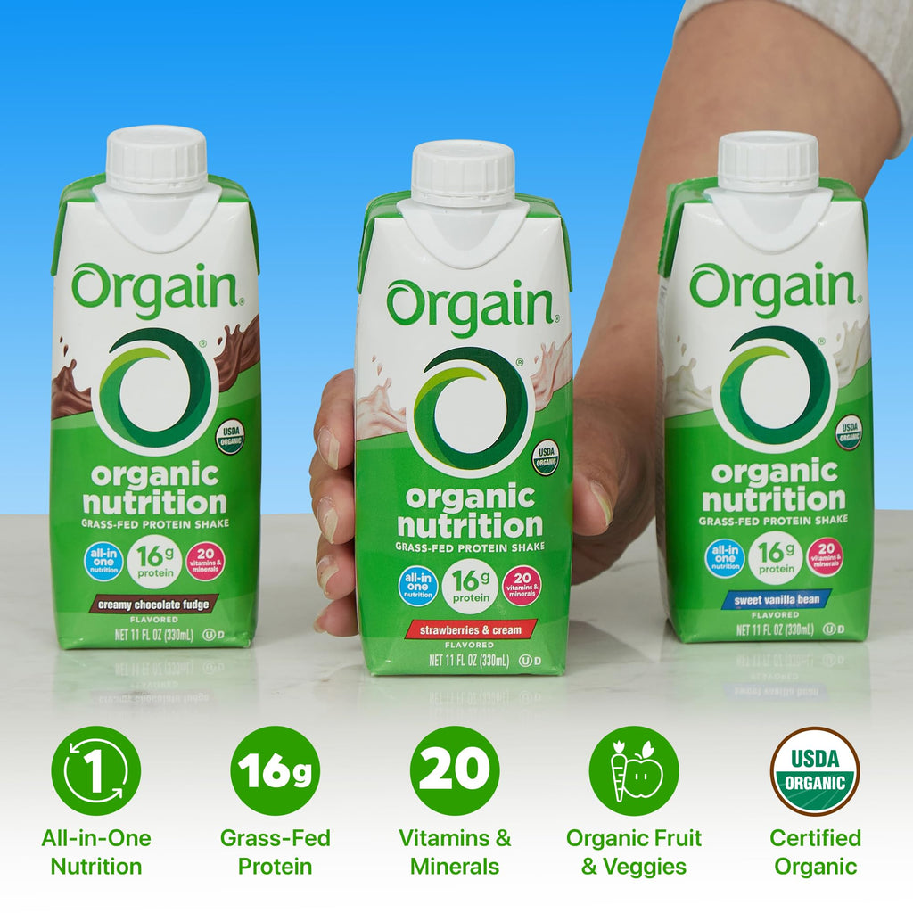 Organic Protein Shake, 16g Grass Fed Whey, 11 Fl Oz (12 Pack) Y477