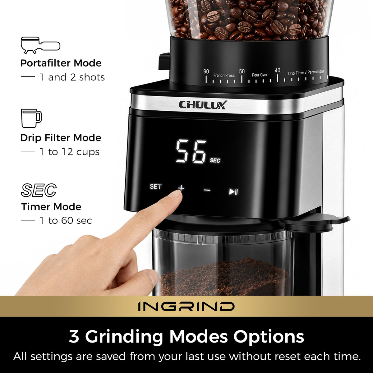 Electric Coffee Grinder with 60 Grind Settings Z859273