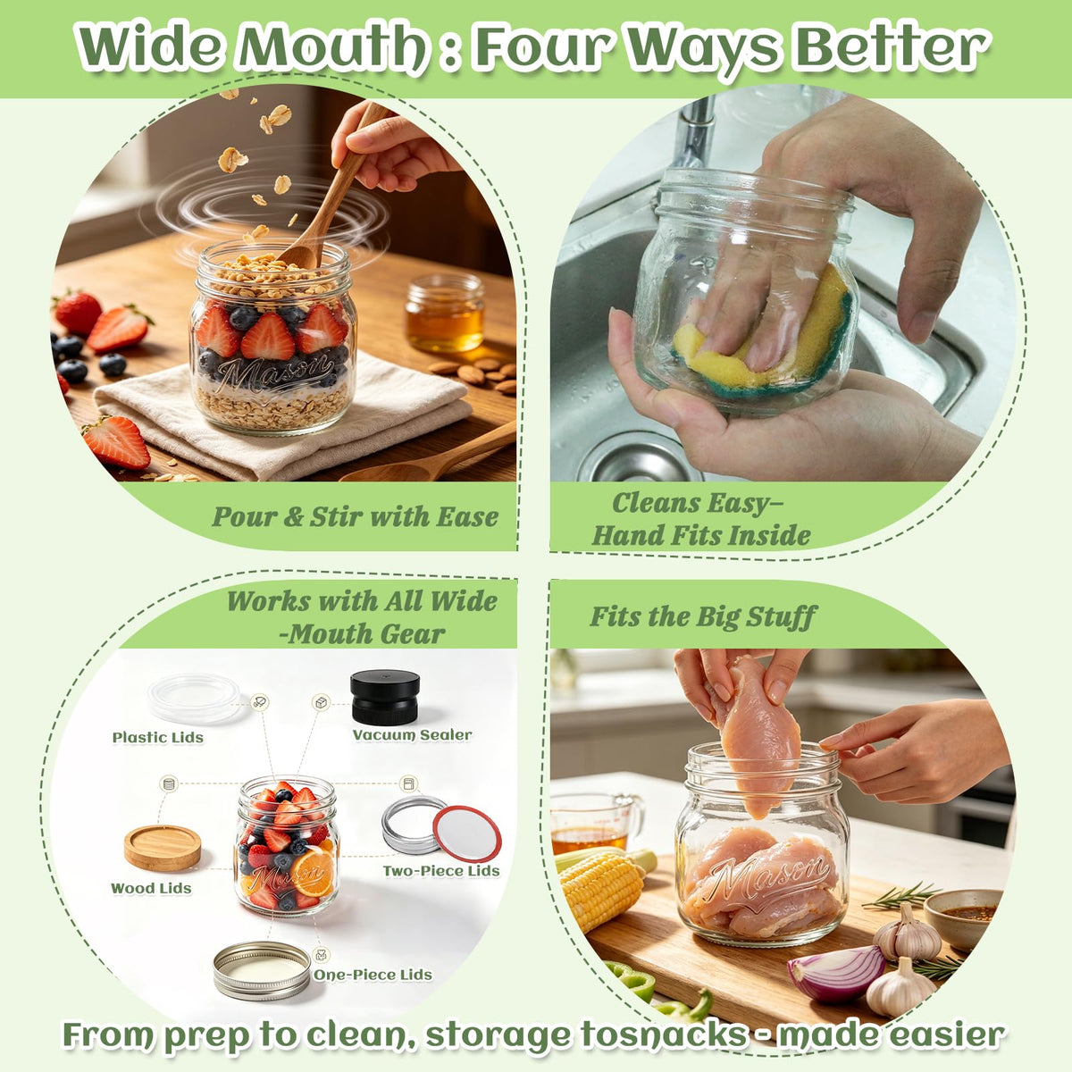 16 oz 12 Pack Wide Mouth Mason Jars with Lids J25321