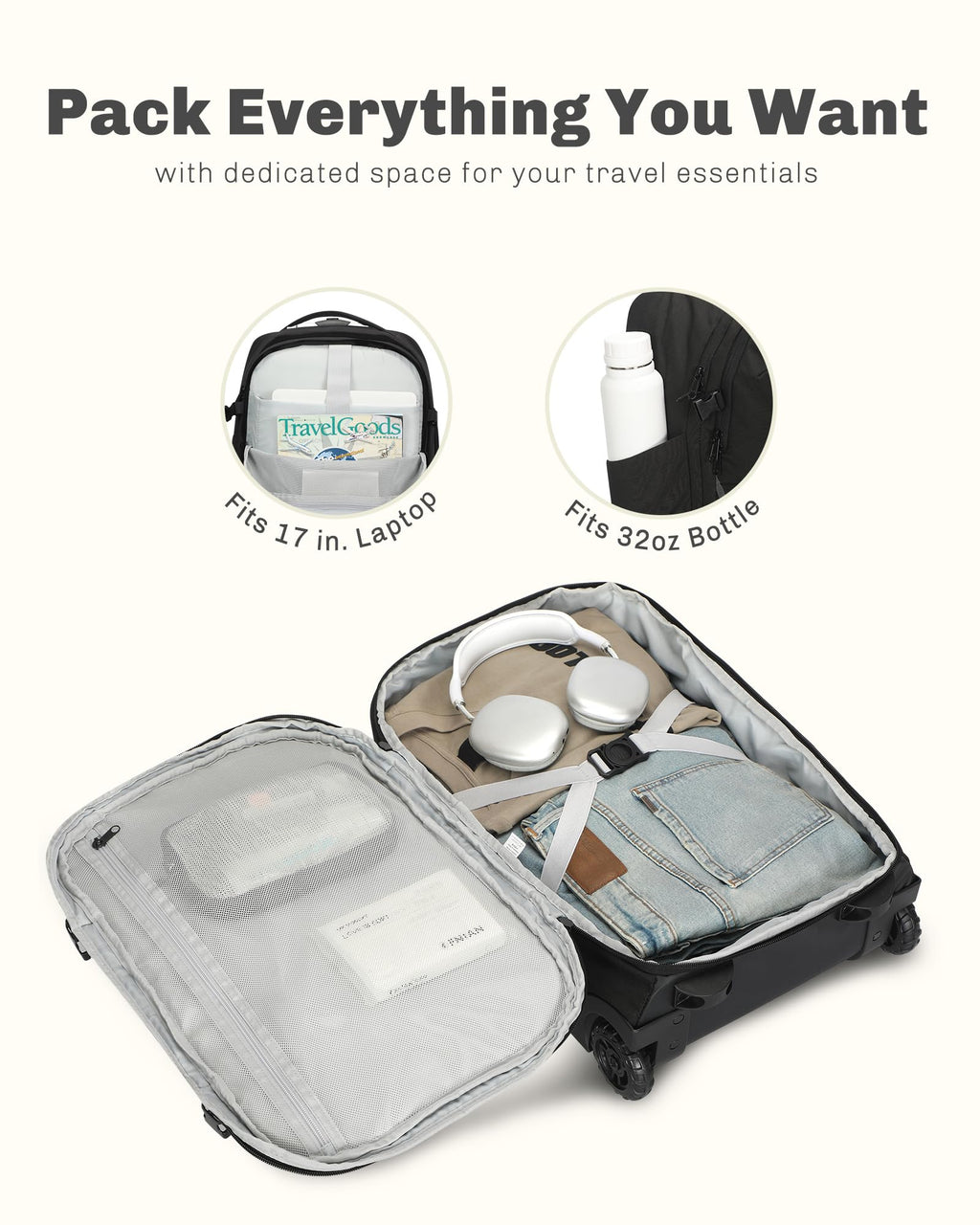Rolling Backpack with Wheels 43L with Waist Pack Y3858