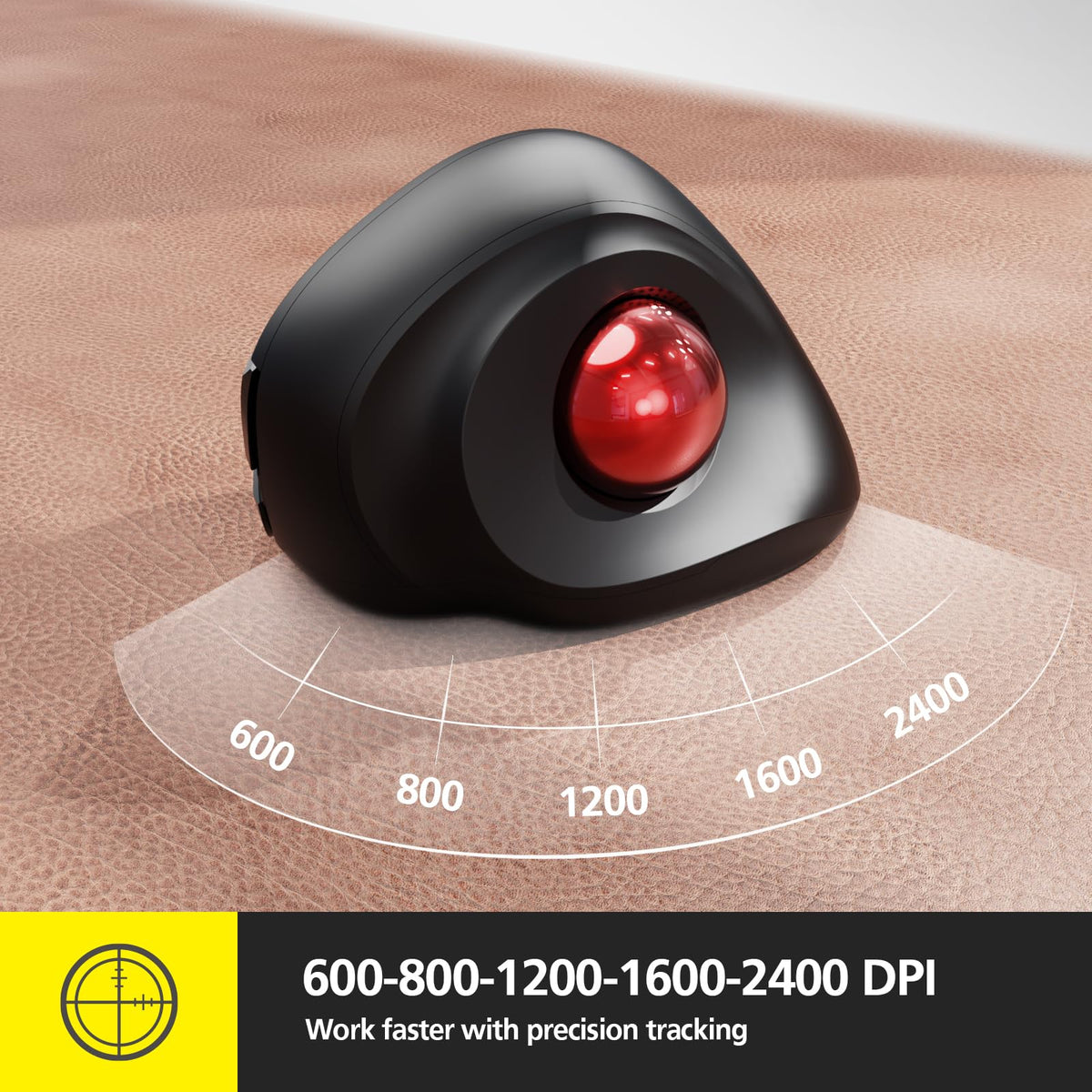 Wireless Ergonomic Trackball Mouse, 3 Adjustable DPI, Black M86535
