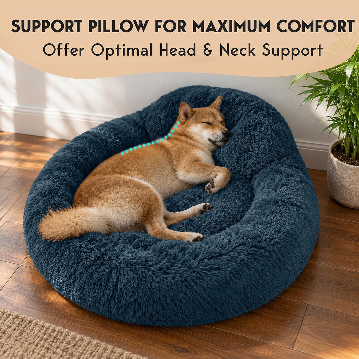 Medium Size Washable Anti-Slip Fluffy Plush Round Dog Bed A726