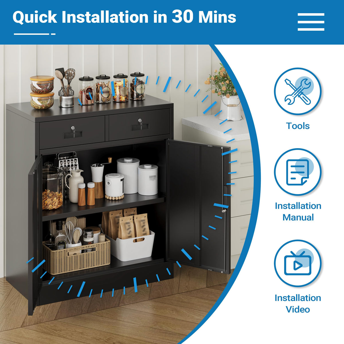 Metal Storage Cabinet with 2 Drawers & Shelves B5808