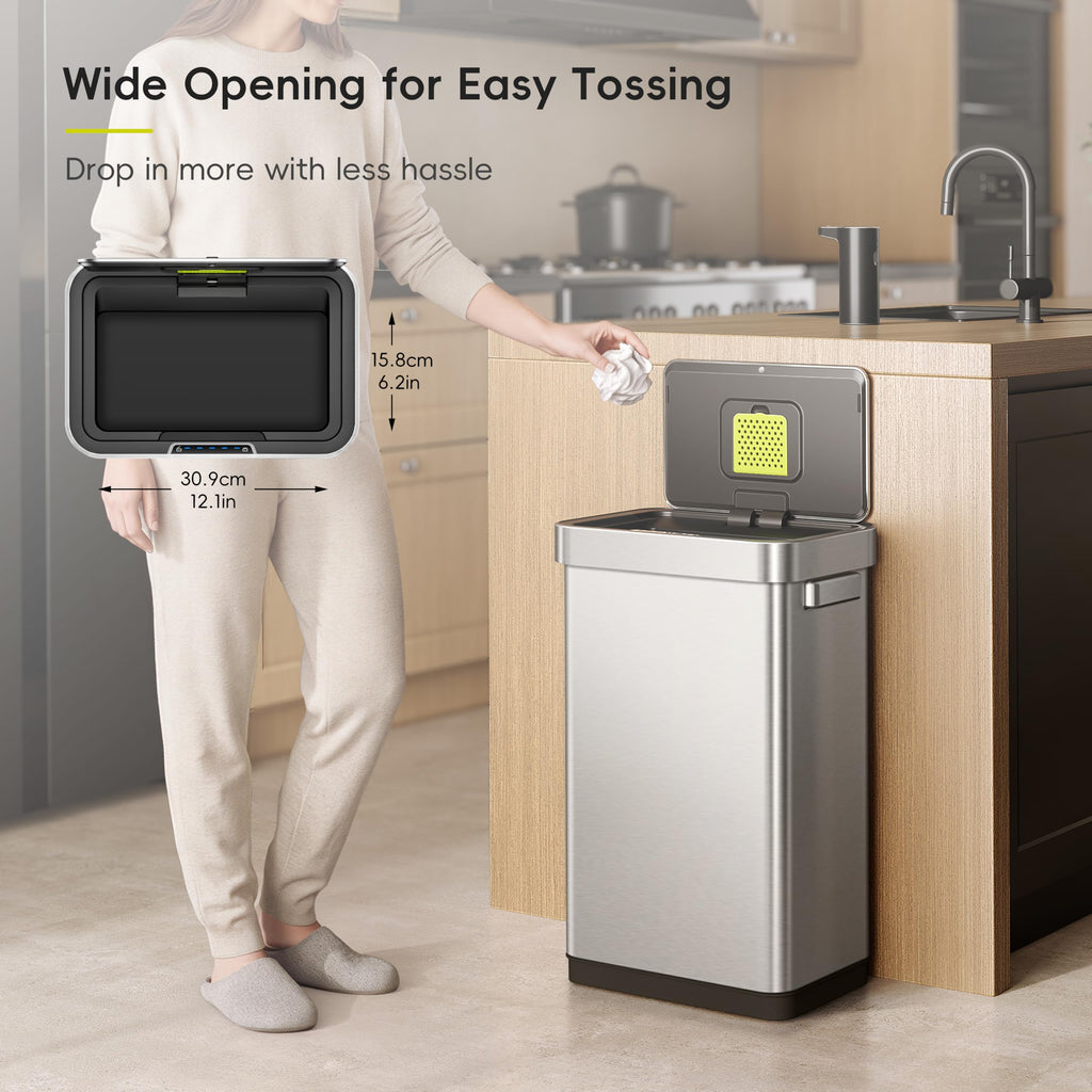 50 Liter Touchless Rectangular Motion Sensor Trash Can, Matte Stainless Steel W78581