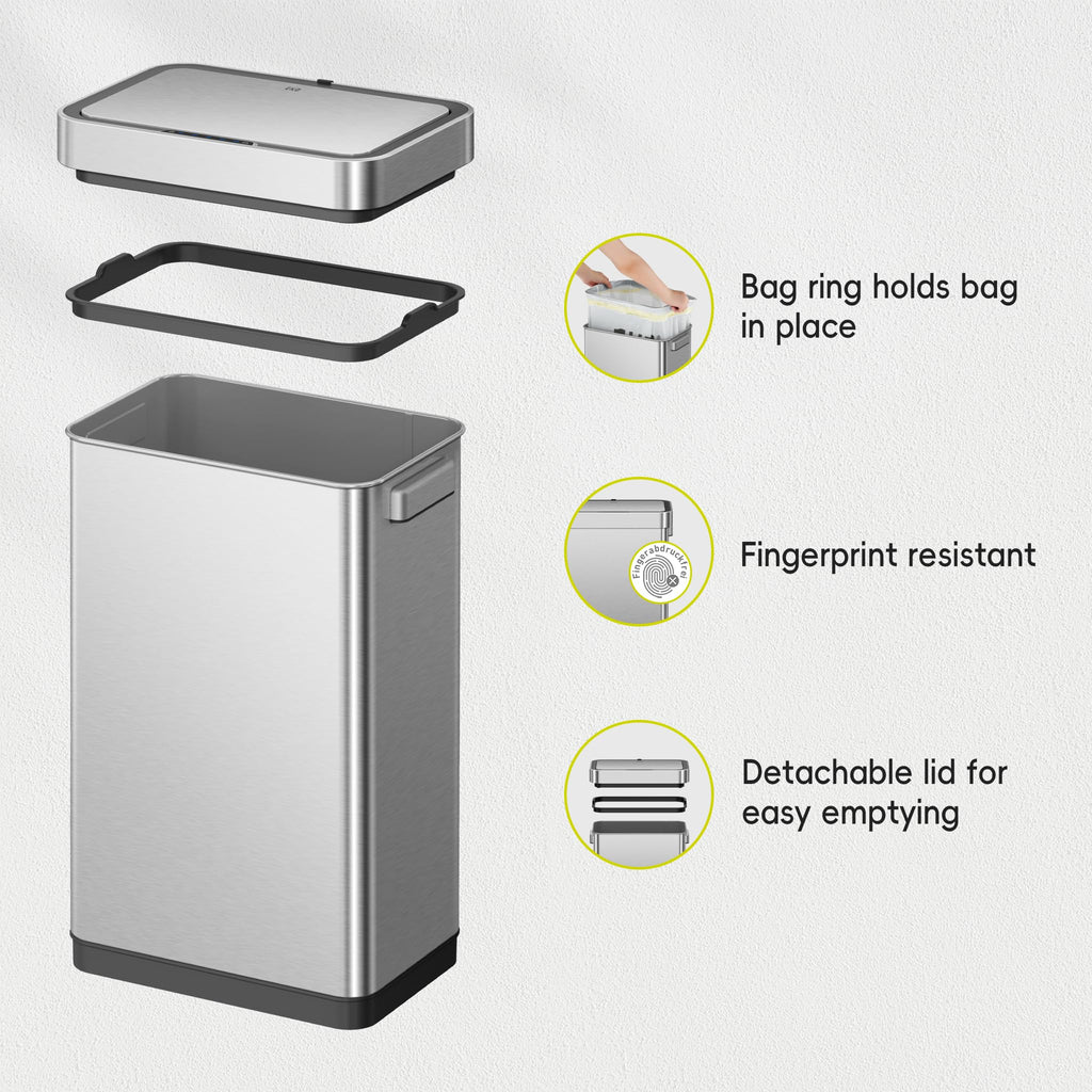 50 Liter Touchless Rectangular Motion Sensor Trash Can, Matte Stainless Steel W78581