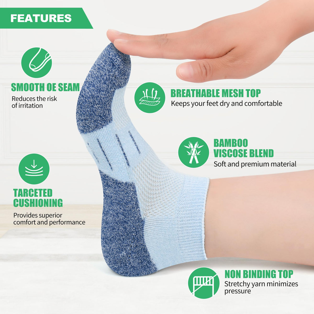 6 Pairs Ankle & 6 Pairs Low Cut Diabetic Socks Size 9-12/10-13/13-15 Y7440