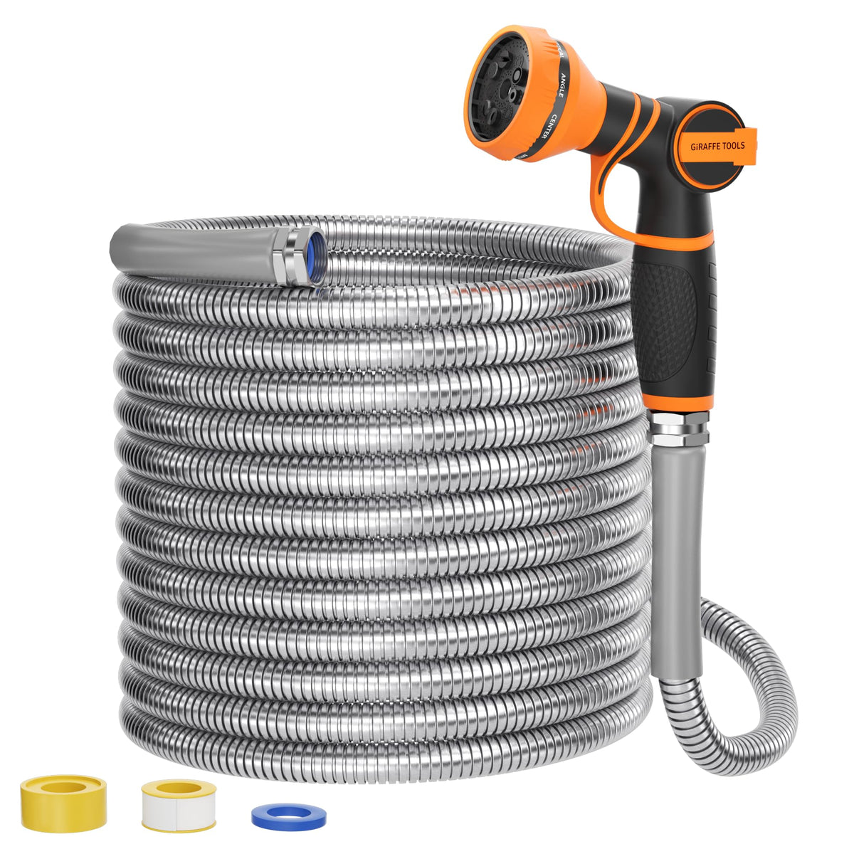 100ft Stainless Steel Garden Hose with Spray Nozzle D426