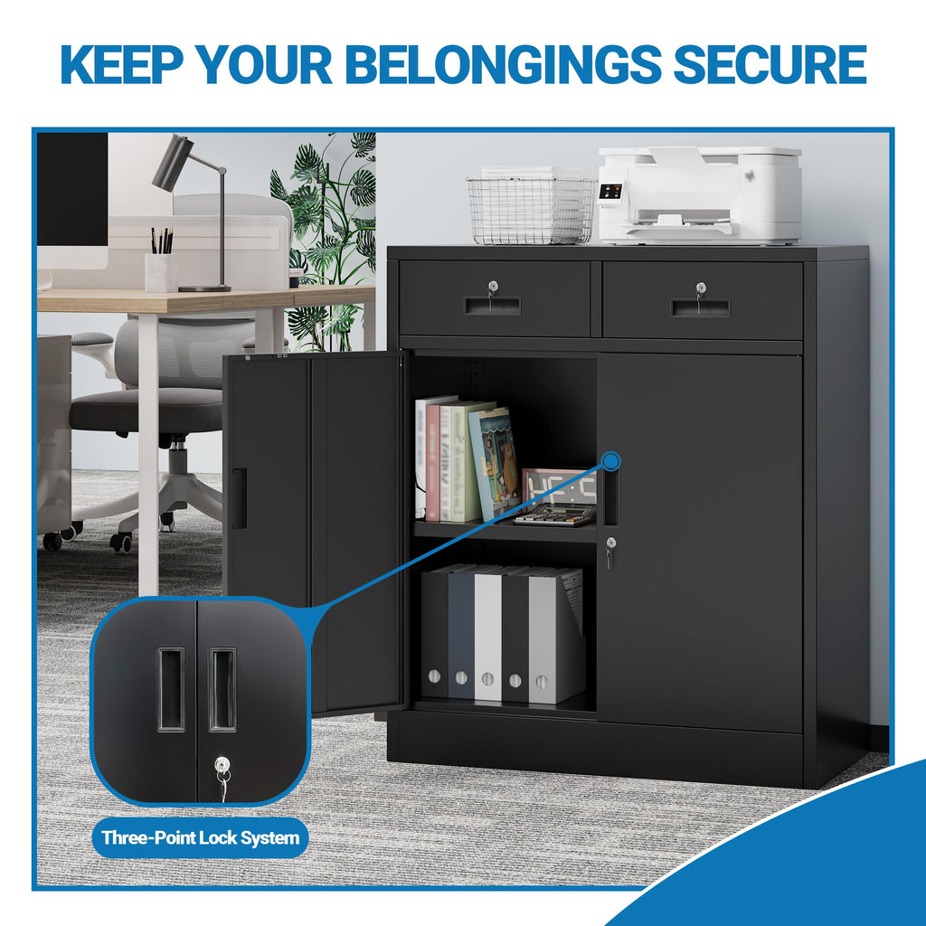 Metal Storage Cabinet with 2 Drawers & Shelves B5808