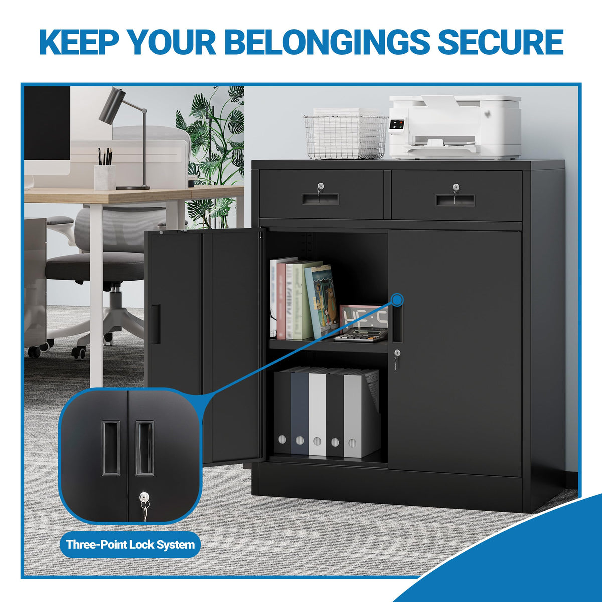 Metal Storage Cabinet with 2 Drawers & Shelves B5808