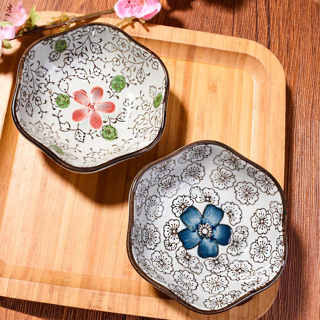 Hand-Painted Floral Ceramic Pinch Bowl Set, 12-Piece Mini Condiment Dishes E25951