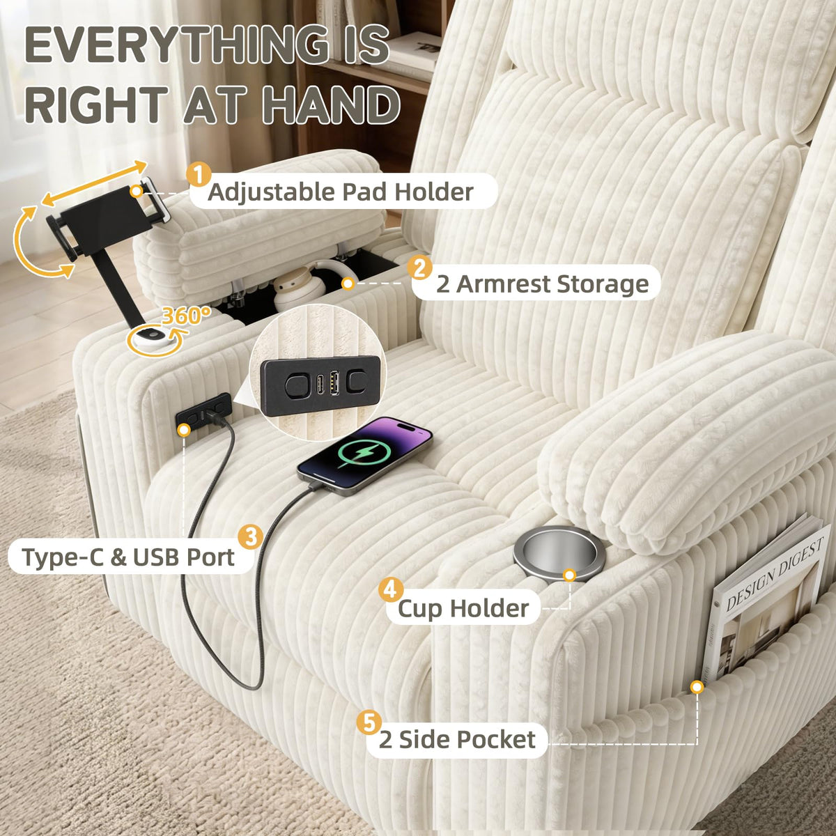 Oversized Swivel Rocker Recliner with Massage and Heat S5633