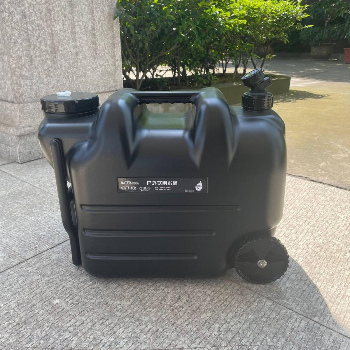 Portable Water Container with Faucet, Wheels, Black I1090