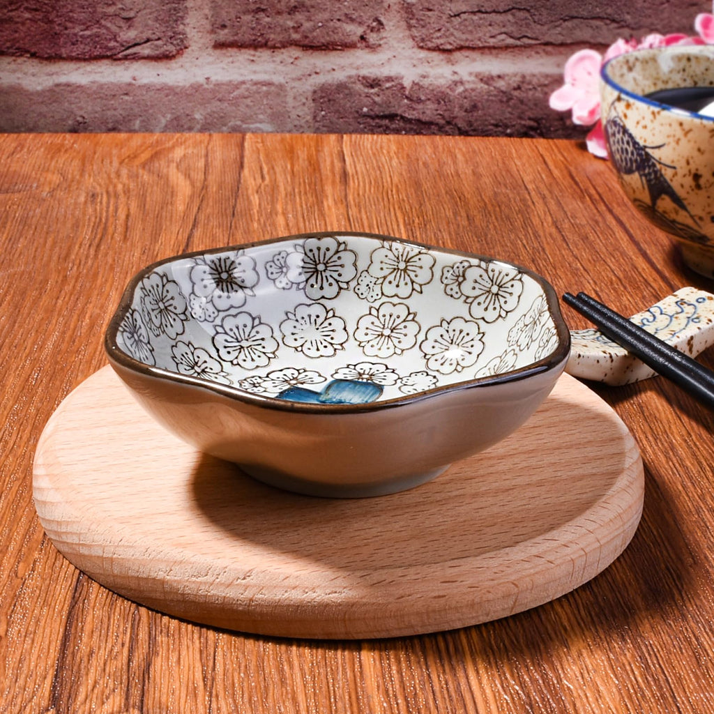 Hand-Painted Floral Ceramic Pinch Bowl Set, 12-Piece Mini Condiment Dishes E25951