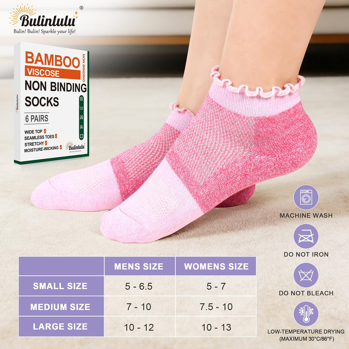 Diabetic Ankle Socks 6 Pairs Low Cut Non Binding F336
