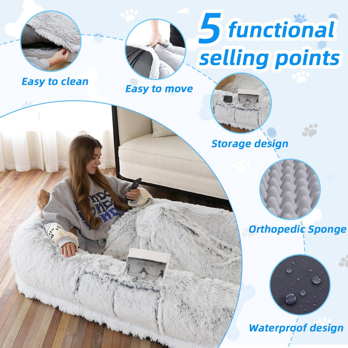 Grey Human Dog Bed C101078