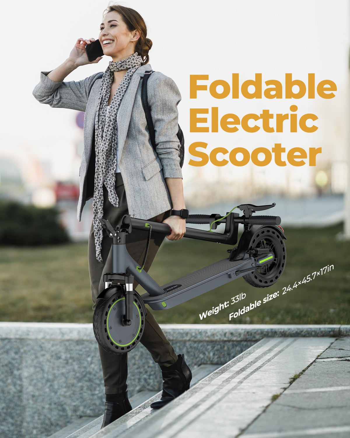 Electric Scooter with Solid Tires, Double Braking System W13076
