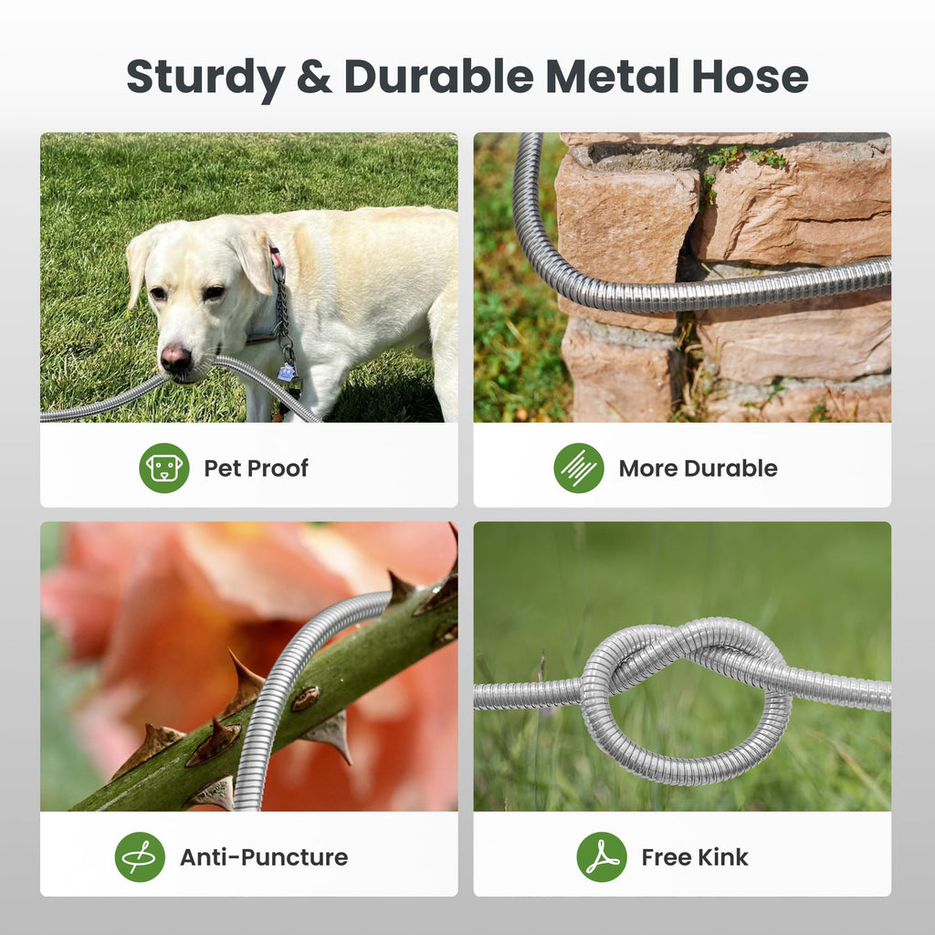 100ft Stainless Steel Garden Hose with Spray Nozzle D426