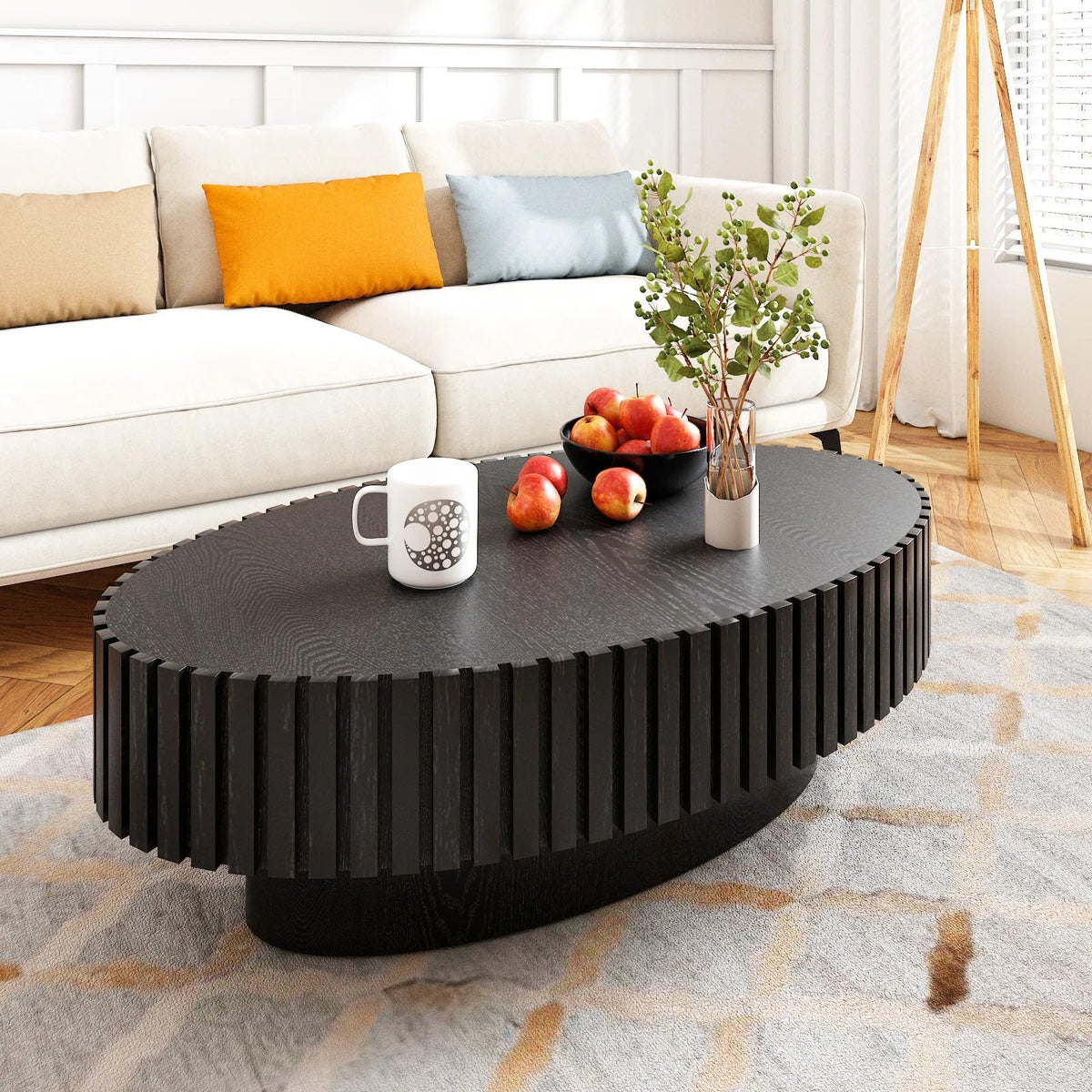 43" Oval Black Fluted Coffee Table Q98082