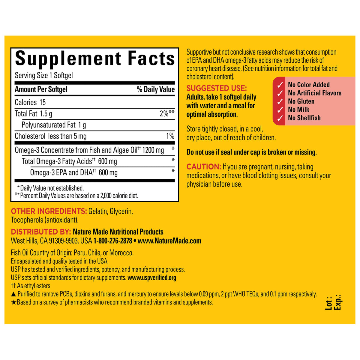 Omega 3 Fish Oil and Algae Oil Supplements 1200mg 60 Softgels K63017