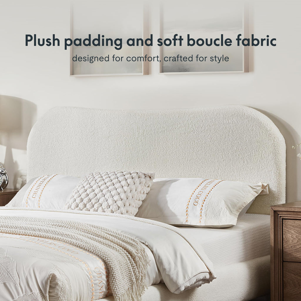 Queen Size White Boucle Bed Frame Q454281