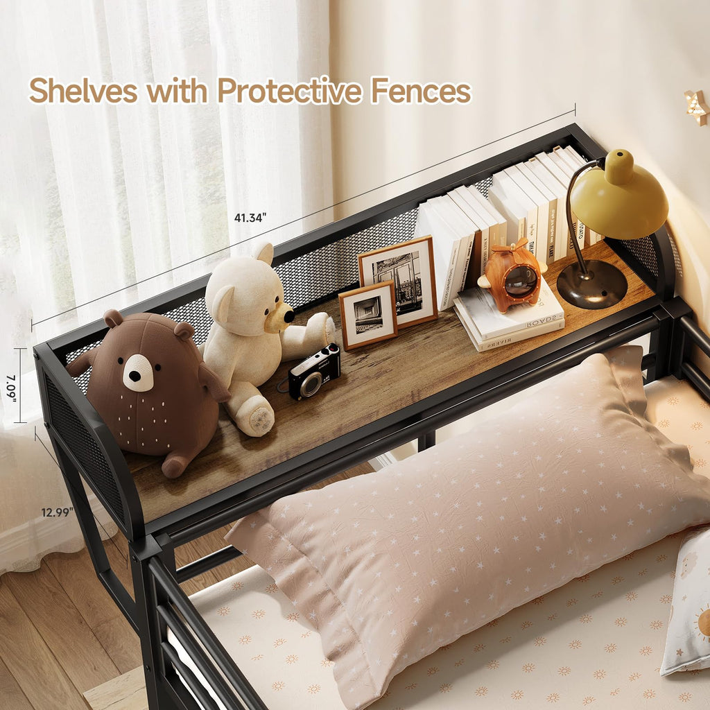 Twin Over Twin Metal Bunk Bed with Desk & Outlet L63598