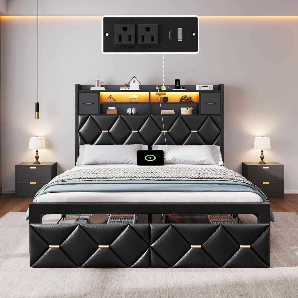 Full Size Bed Frame with 2 Storage Drawers W582969