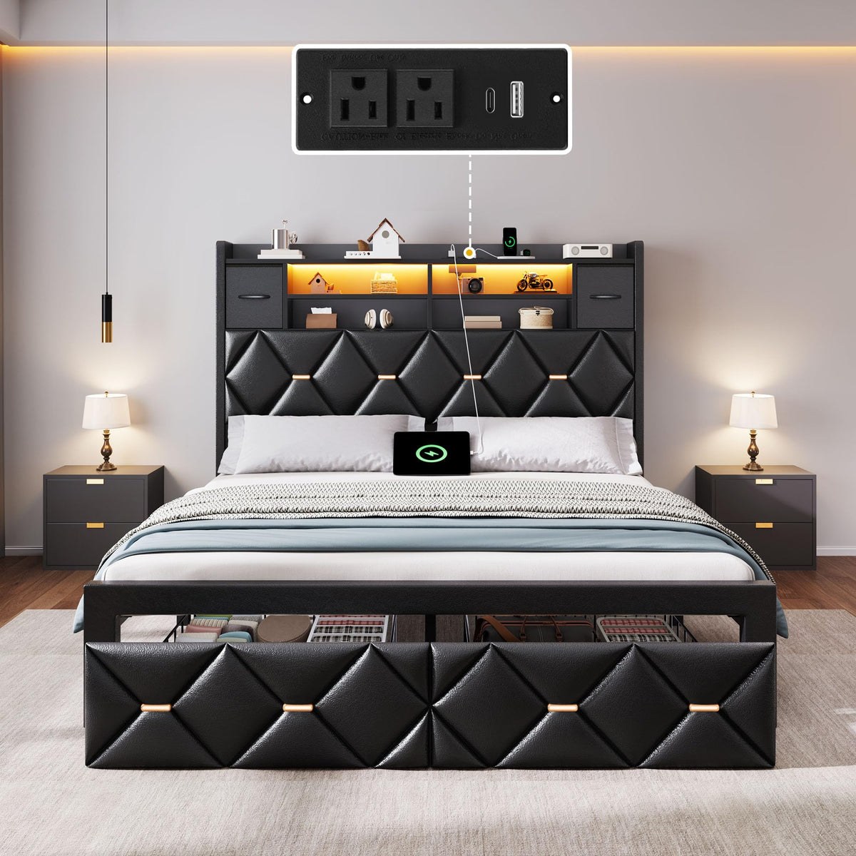 Full Size Bed Frame with 2 Storage Drawers W582969
