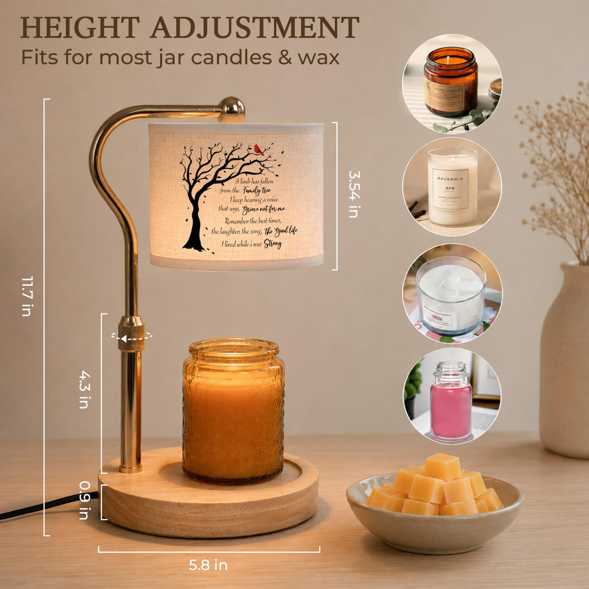 Candle Warmer Lamp with Timer Dimmable Adjustable Height F142096