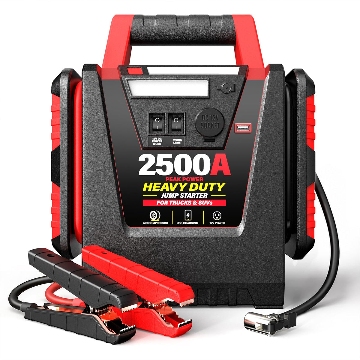 12V Portable Car Jump Starter with Air Compressor and Work Light B722