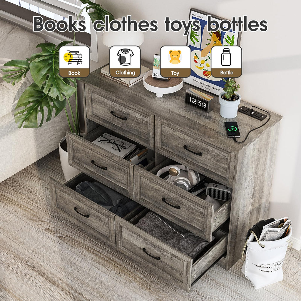 Ash Grey 6 Drawer Wood Dresser H25654