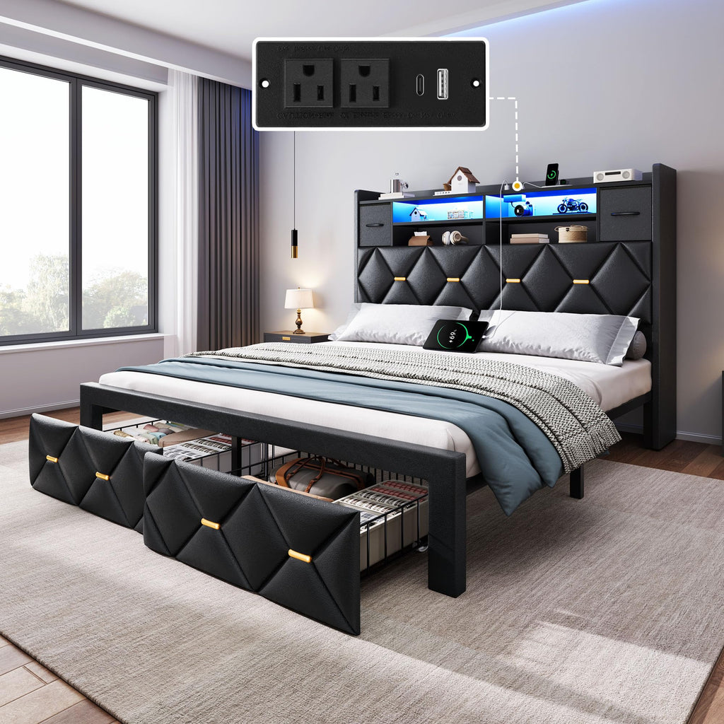Full Size Bed Frame with 2 Storage Drawers W582969