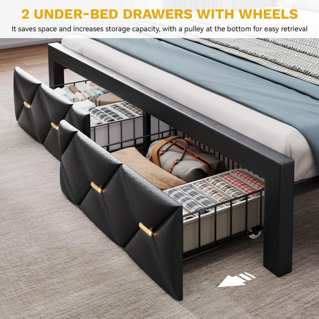 Full Size Bed Frame with 2 Storage Drawers W582969