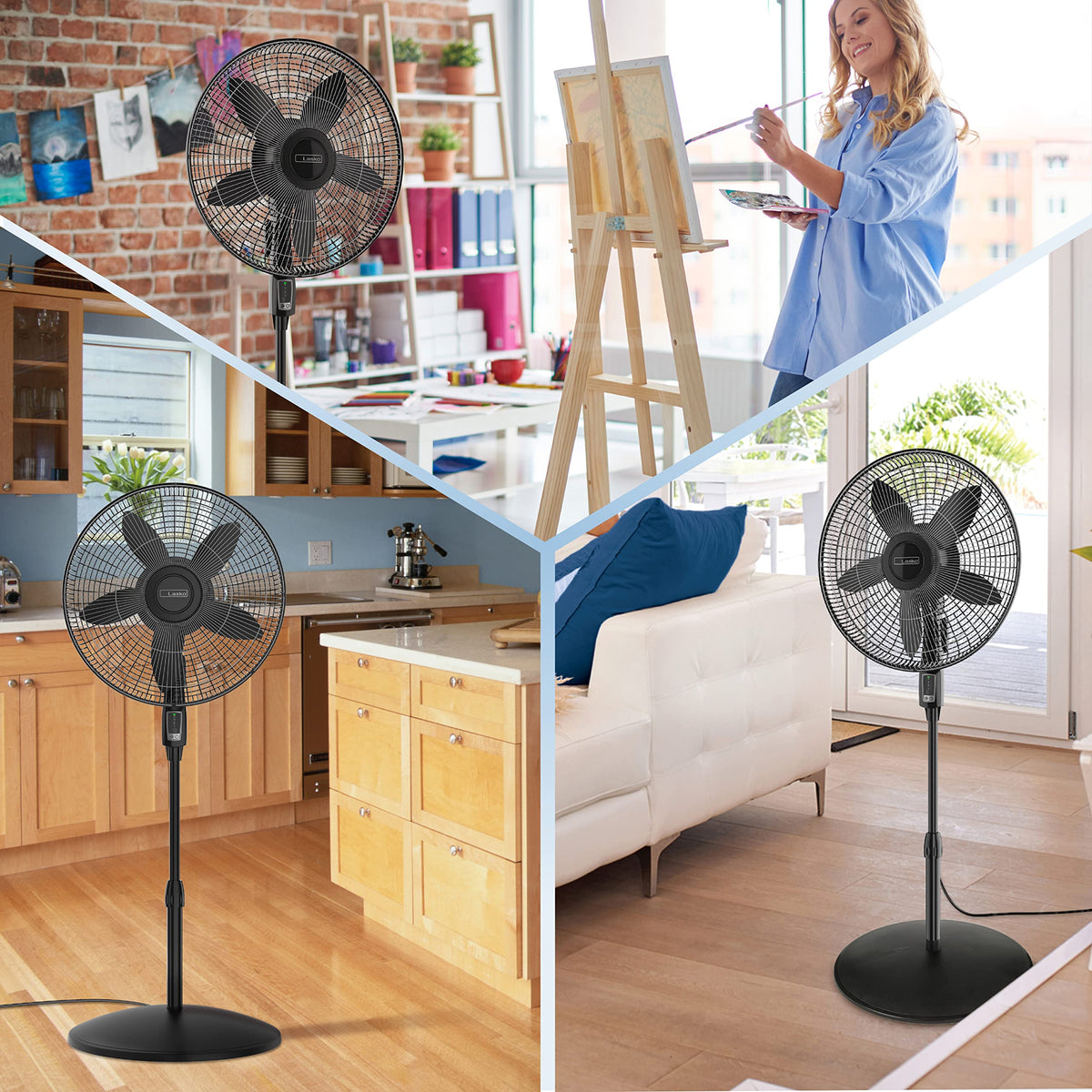 Oscillating Pedestal Fan, Adjustable Height, Remote Control, 4 Speeds, 18", Black M43395