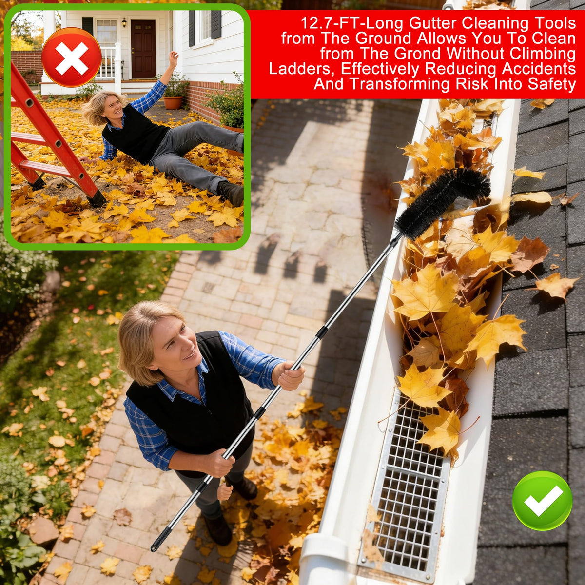 12.7FT Long Adjustable Gutter Cleaner & Brush O229