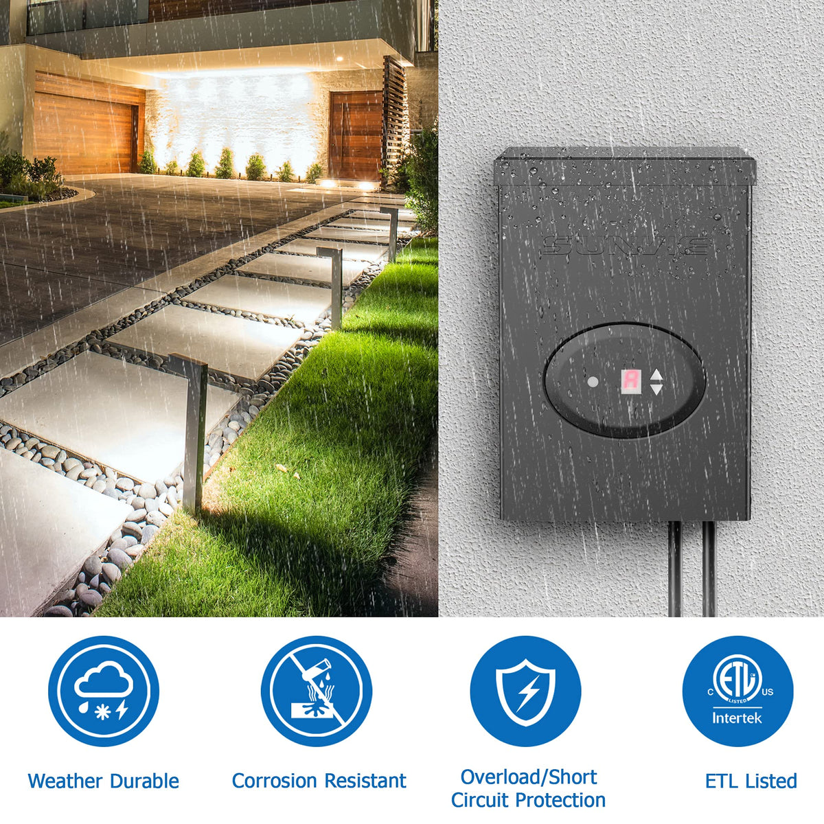 200W Low Voltage Landscape Lighting Transformer with Timer and Photocell Sensor W3852