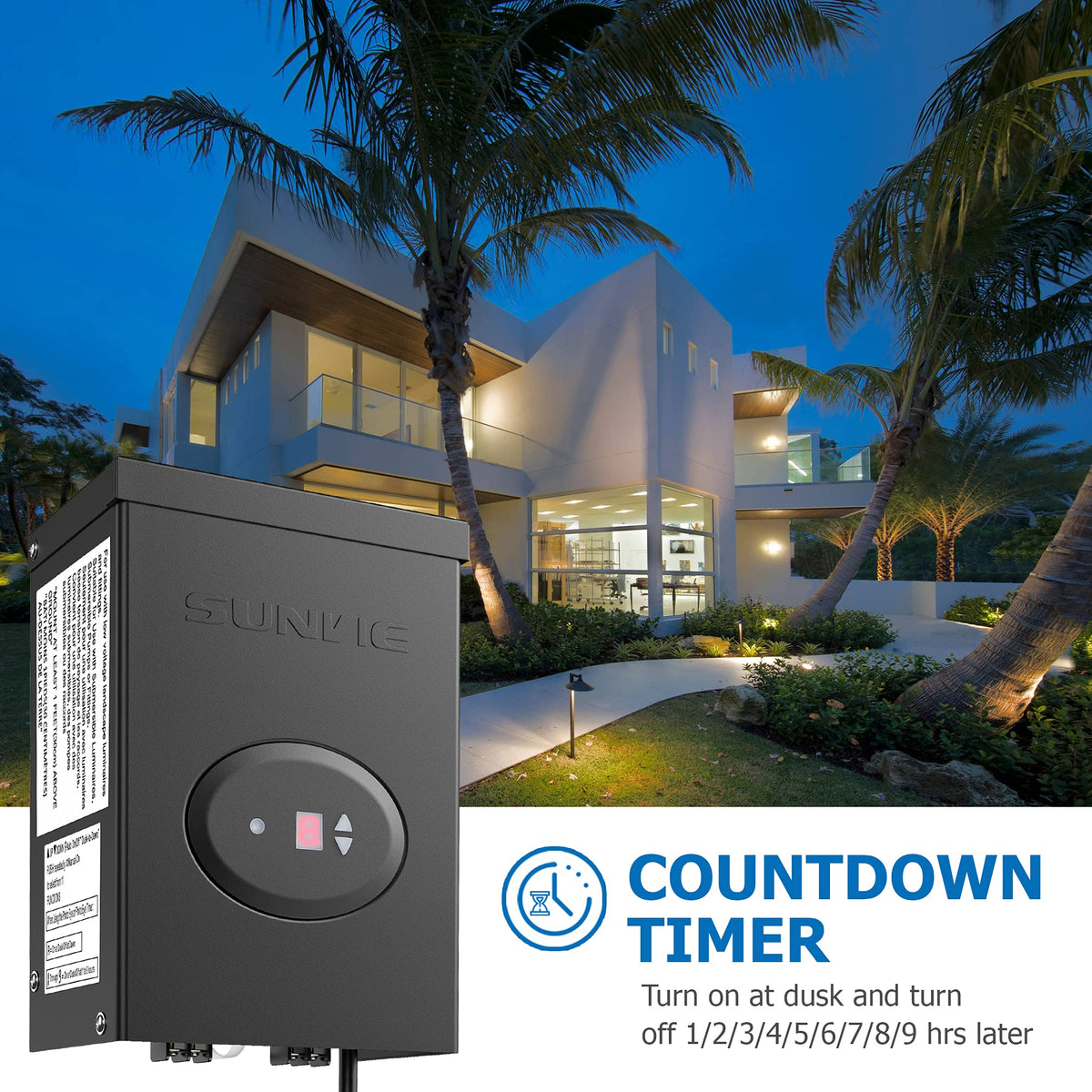 200W Low Voltage Landscape Lighting Transformer with Timer and Photocell Sensor W3852