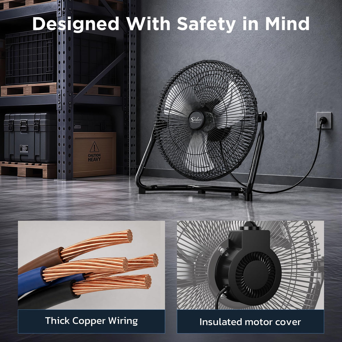 20 Inch 3-Speed High Velocity Metal Industrial Floor Fan, Black P68643